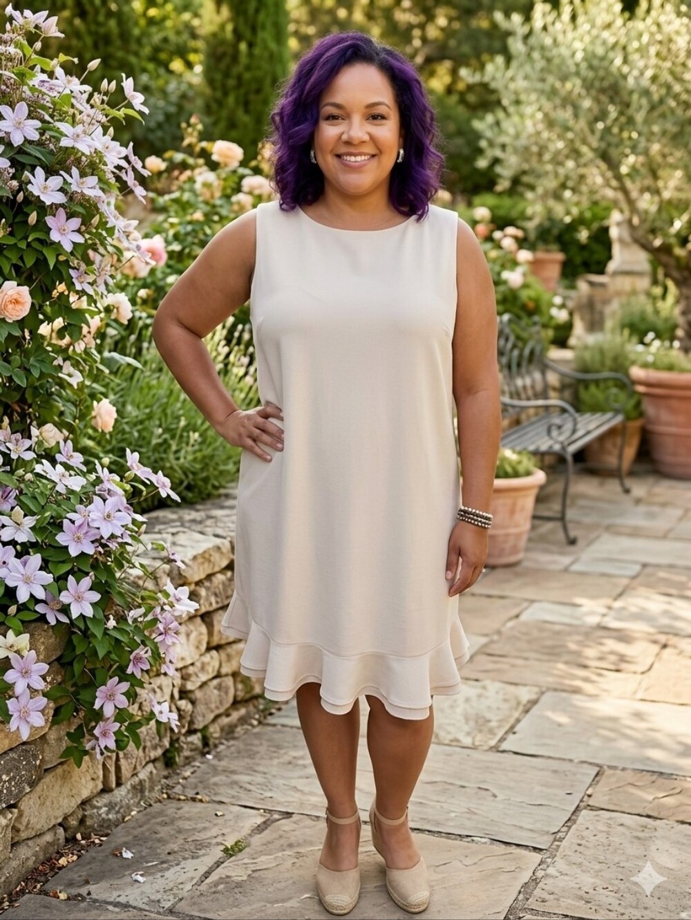Preston & York Cream Carson Ruffle Flounce Shift Dress 18 Plus Size